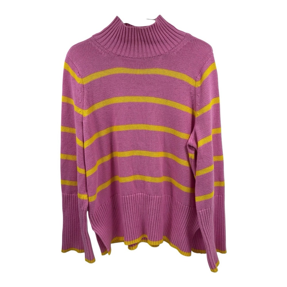 Free Assembly Sweater Sz M Pink Yellow Stripes Mock Neck Flare Sleeves